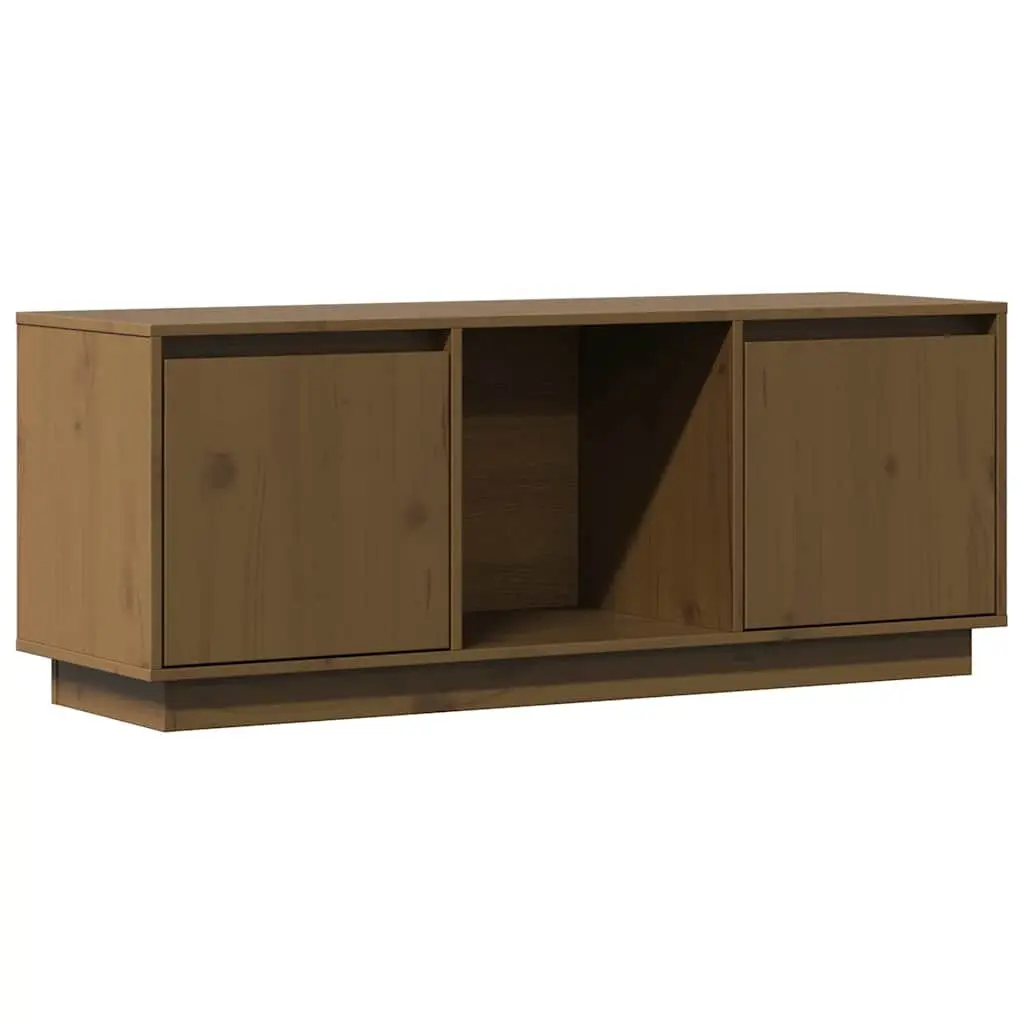Honey Brown Solid Pine Wood TV Stand Media Storage Unit with Multiple Compartments for Living Room