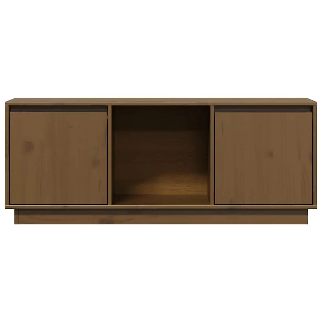 Honey Brown Solid Pine Wood TV Stand Media Storage Unit with Multiple Compartments for Living Room