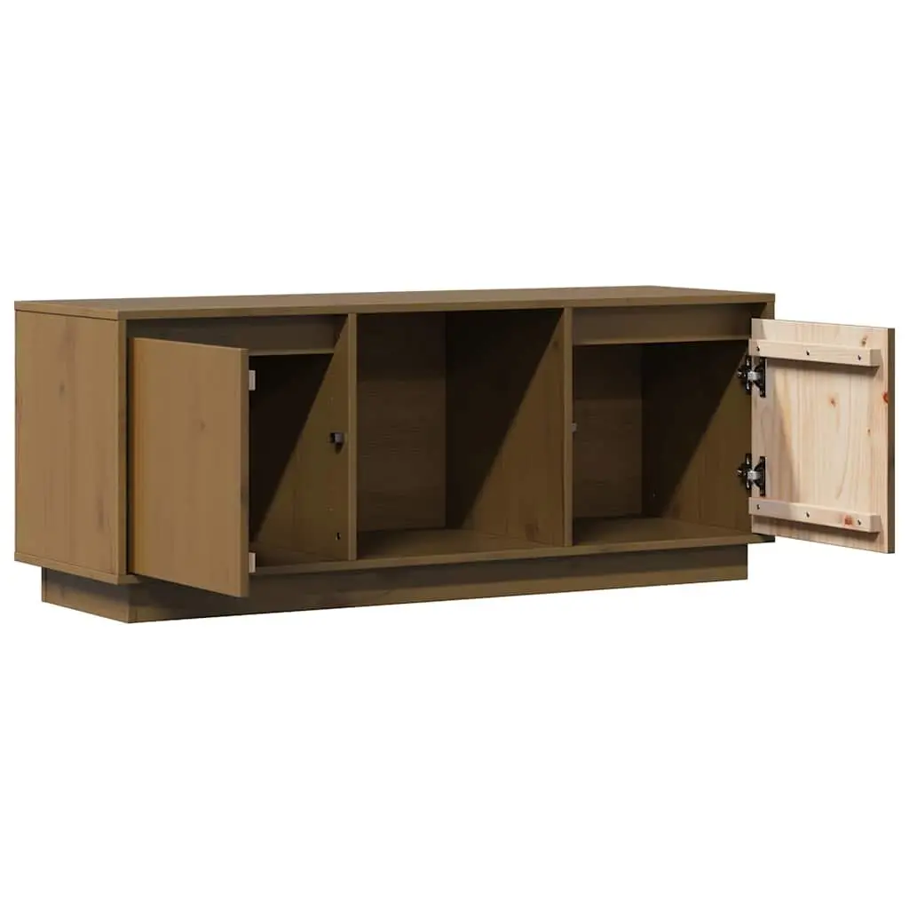Honey Brown Solid Pine Wood TV Stand Media Storage Unit with Multiple Compartments for Living Room