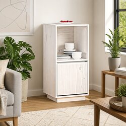 White Sideboard Cabinet Solid Pine Wood Storage Buffet Modern Style Living Room