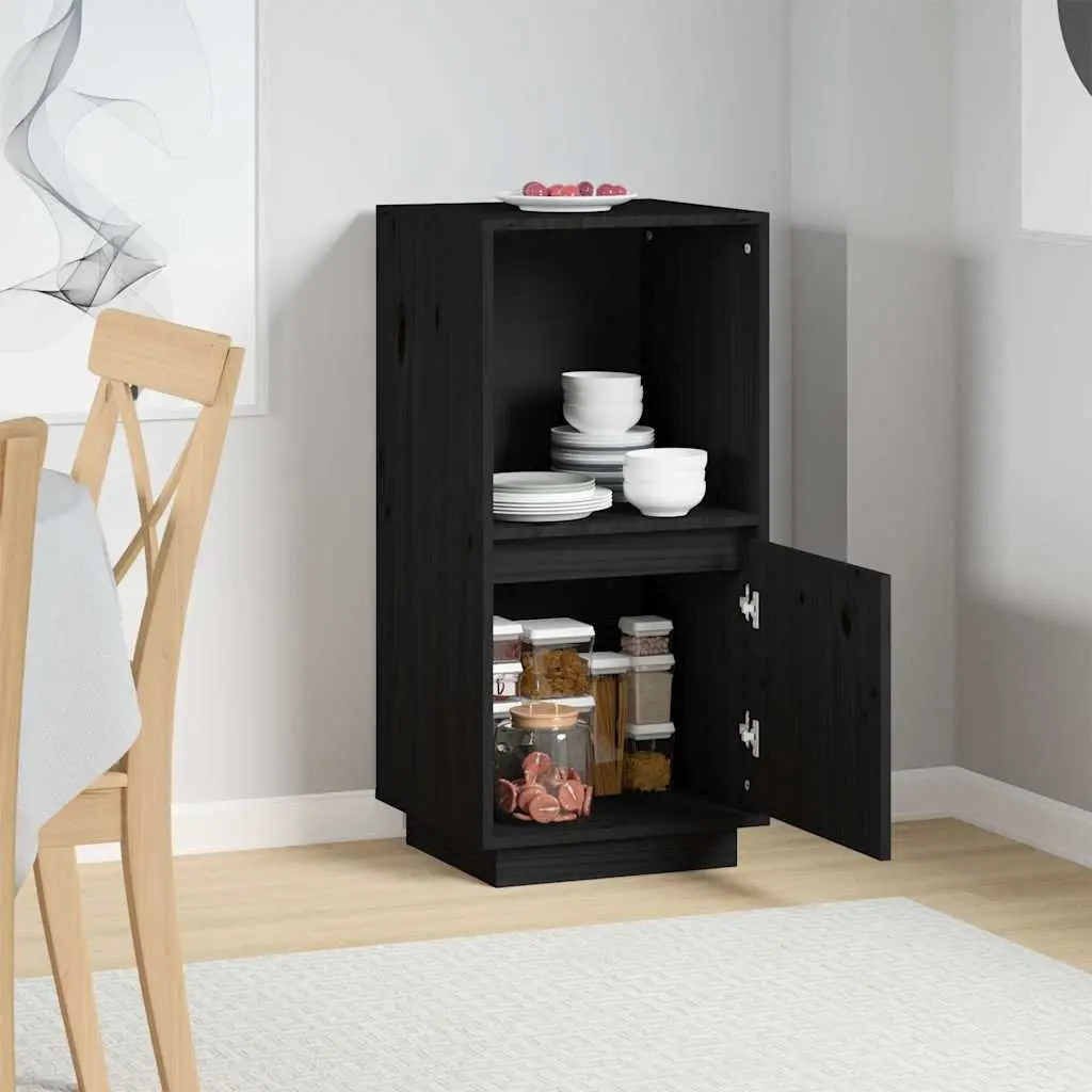 Black Sideboard Cabinet Solid Pine Wood 38W x 35D x 80H cm Modern Living Room Storage