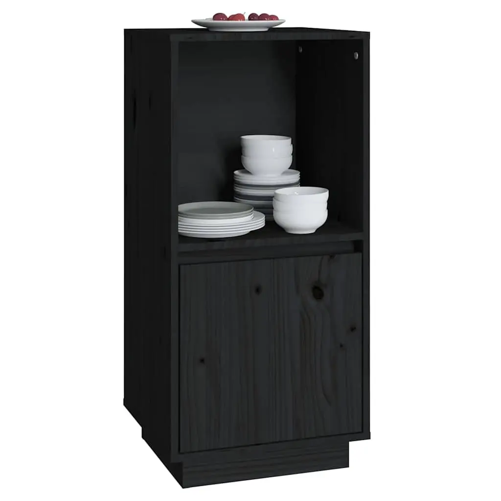 Black Sideboard Cabinet Solid Pine Wood 38W x 35D x 80H cm Modern Living Room Storage