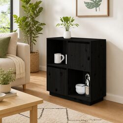 Sideboard Black 74x35x80 cm Storage Cabinet Solid Wood Pine 2 Doors Compartments