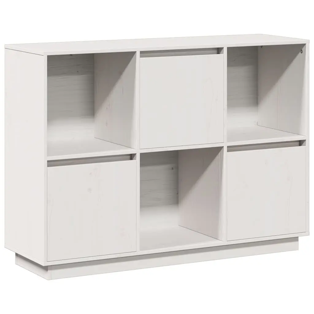 White Sideboard 110.5x35x80cm Solid Pine Wood Cabinet 3 Doors Storage Furniture