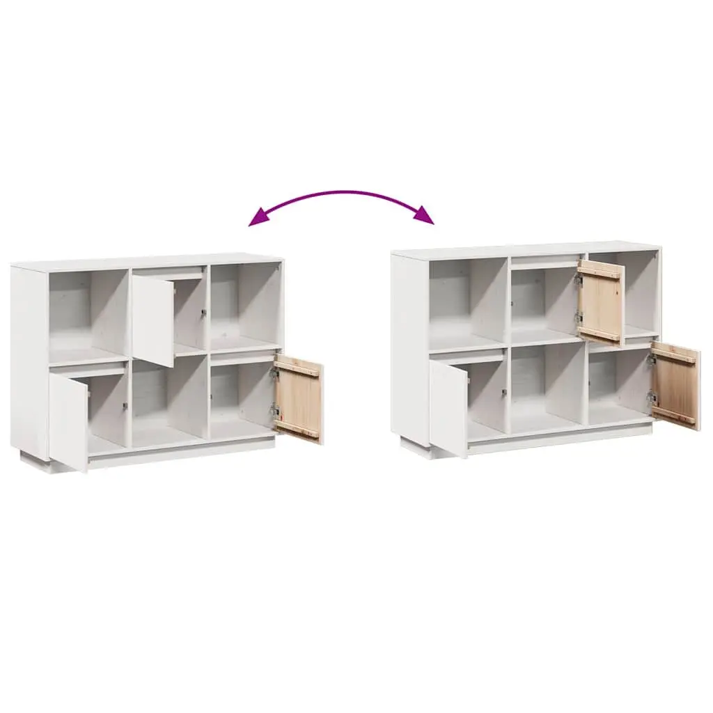 White Sideboard 110.5x35x80cm Solid Pine Wood Cabinet 3 Doors Storage Furniture