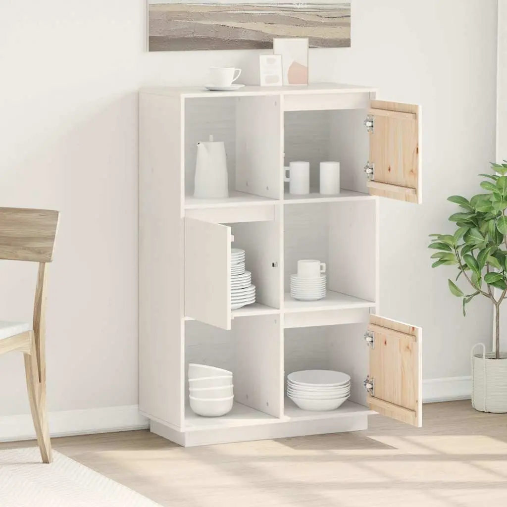 Highboard White Solid Pine Wood Storage Cabinet Sideboard Cupboard 74x35x117cm