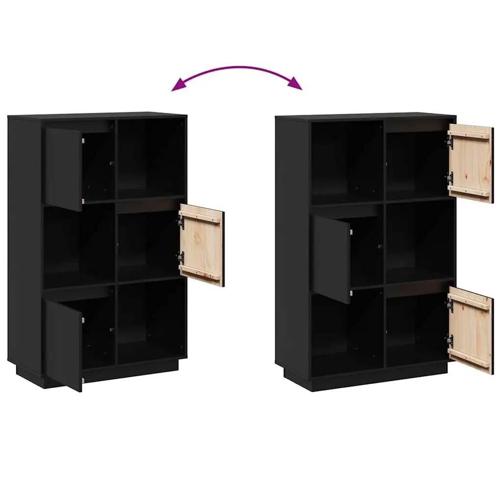 Solid Wood Pine Highboard Storage Cabinet 74W x 35D x 117H cm Black