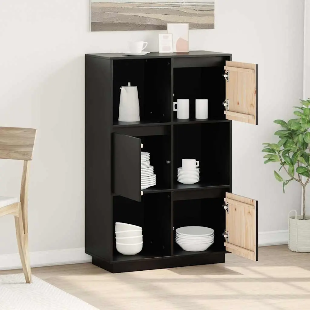 Solid Wood Pine Highboard Storage Cabinet 74W x 35D x 117H cm Black