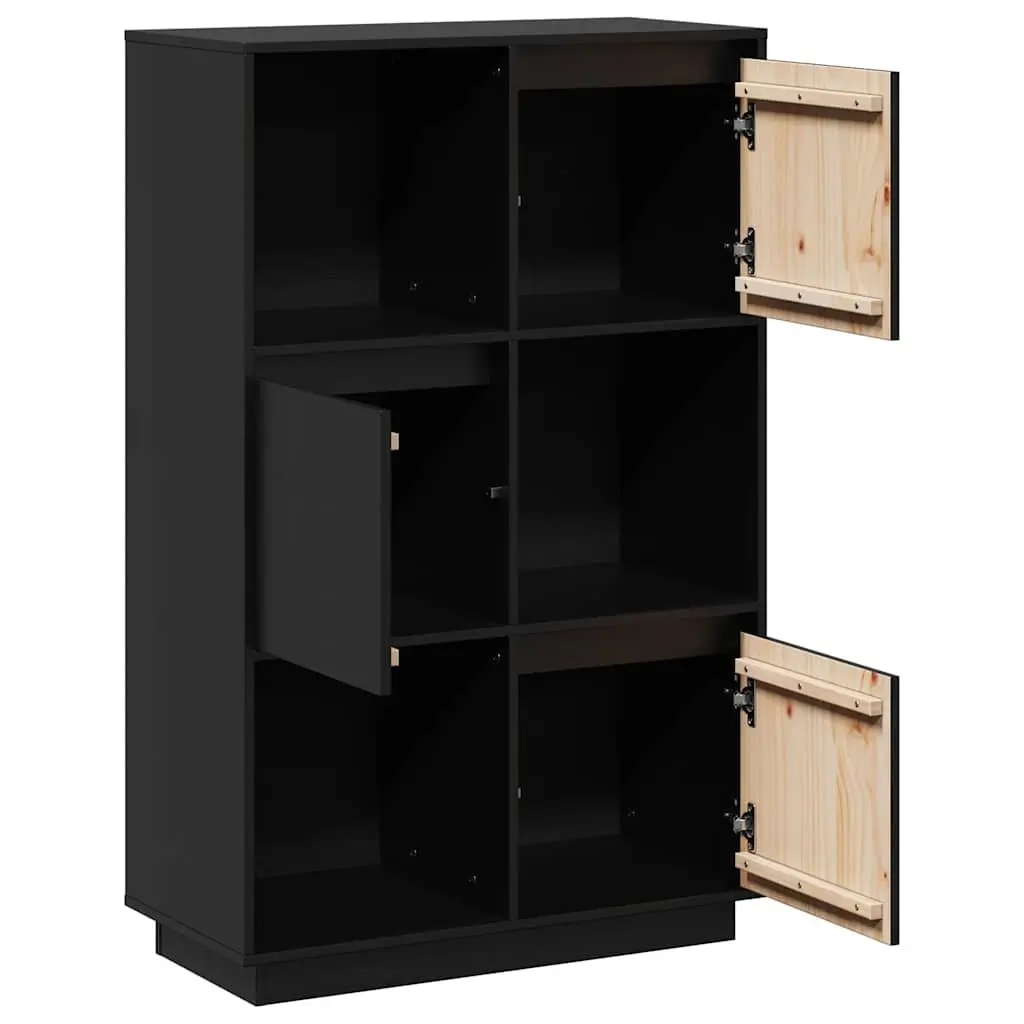Solid Wood Pine Highboard Storage Cabinet 74W x 35D x 117H cm Black
