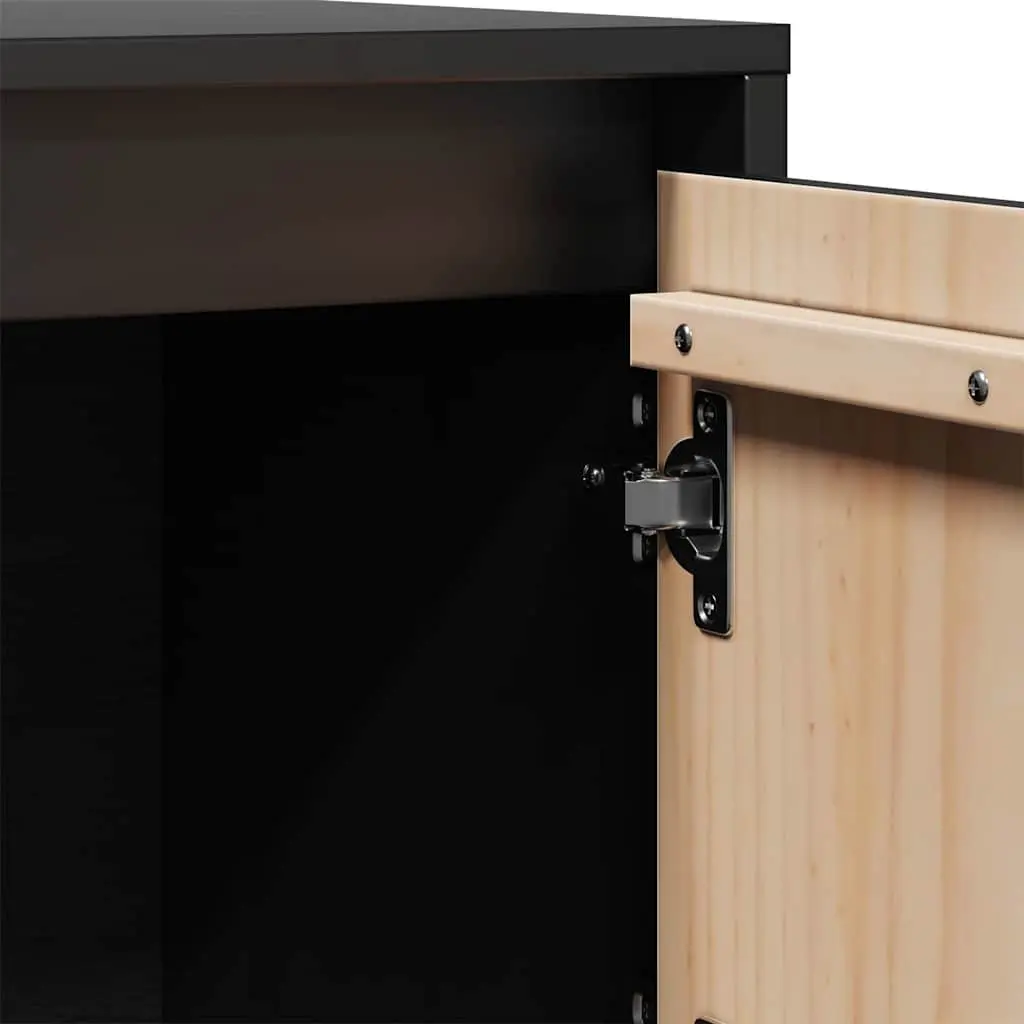 Solid Wood Pine Highboard Storage Cabinet 74W x 35D x 117H cm Black