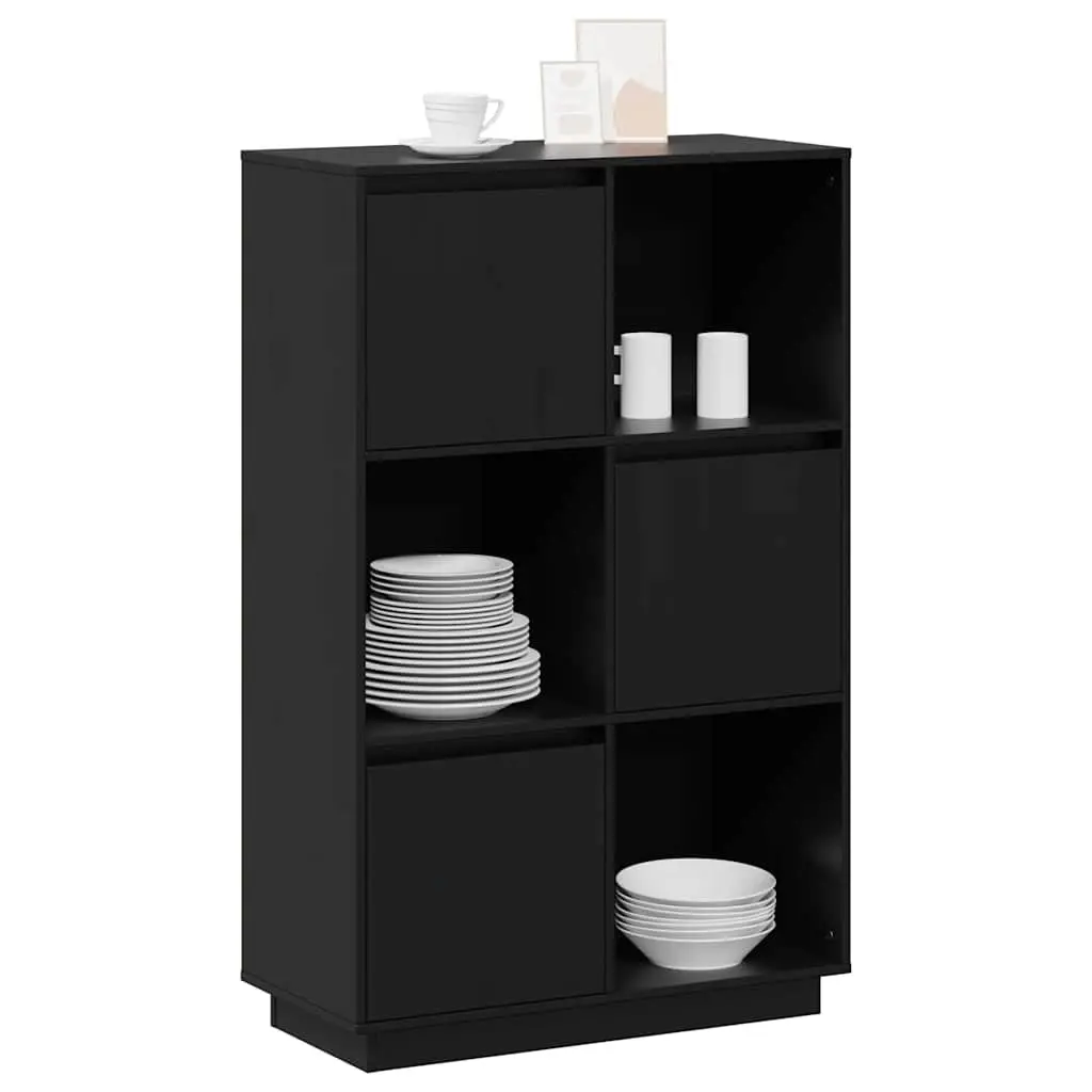 Solid Wood Pine Highboard Storage Cabinet 74W x 35D x 117H cm Black