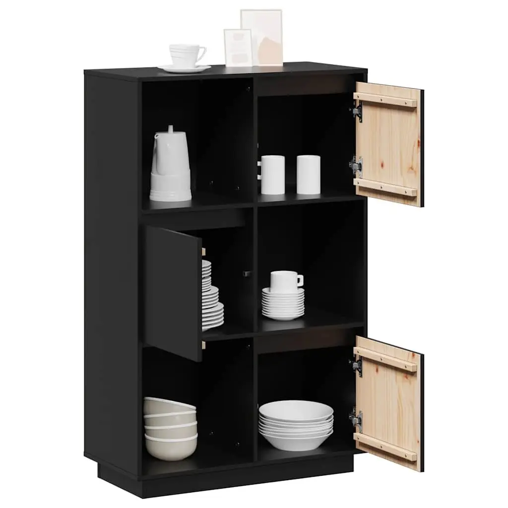 Solid Wood Pine Highboard Storage Cabinet 74W x 35D x 117H cm Black