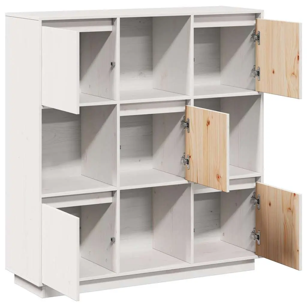 Highboard Cabinet Solid Pine Wood 5-Door Storage 110.5W x 35D x 117H cm White