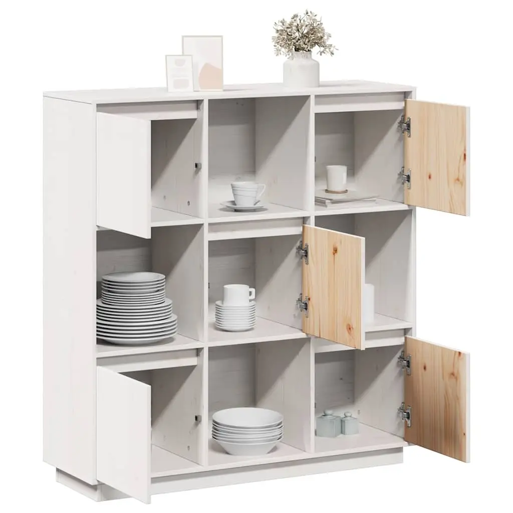 Highboard Cabinet Solid Pine Wood 5-Door Storage 110.5W x 35D x 117H cm White
