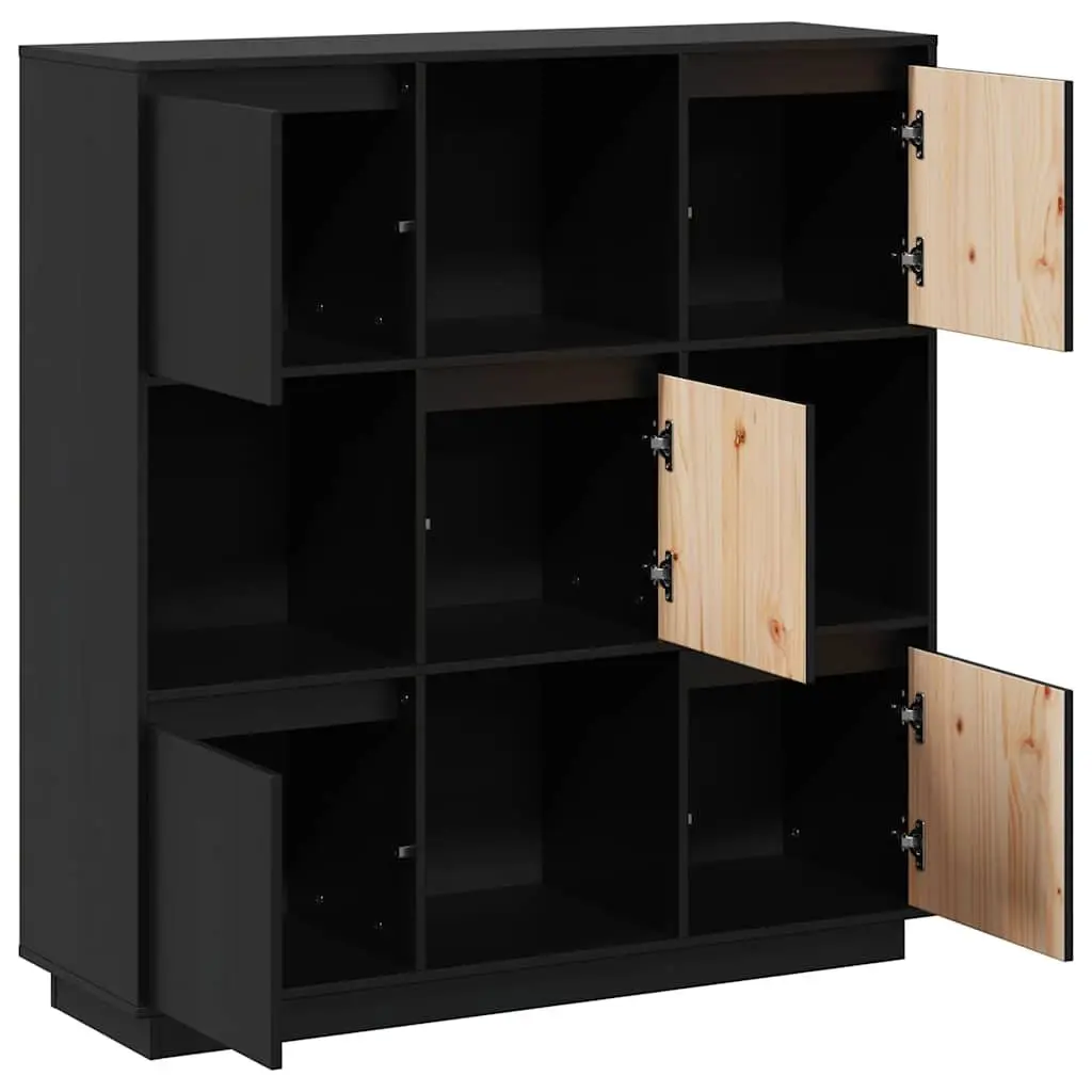 Highboard Solid Pine Wood 110.5x35x117 cm Black Storage Cabinet with 5 Doors