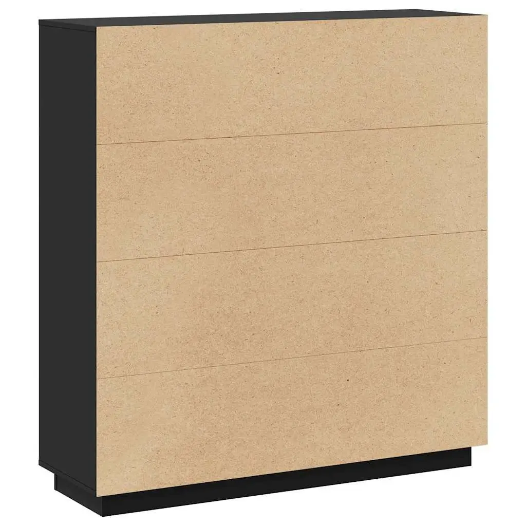 Highboard Solid Pine Wood 110.5x35x117 cm Black Storage Cabinet with 5 Doors