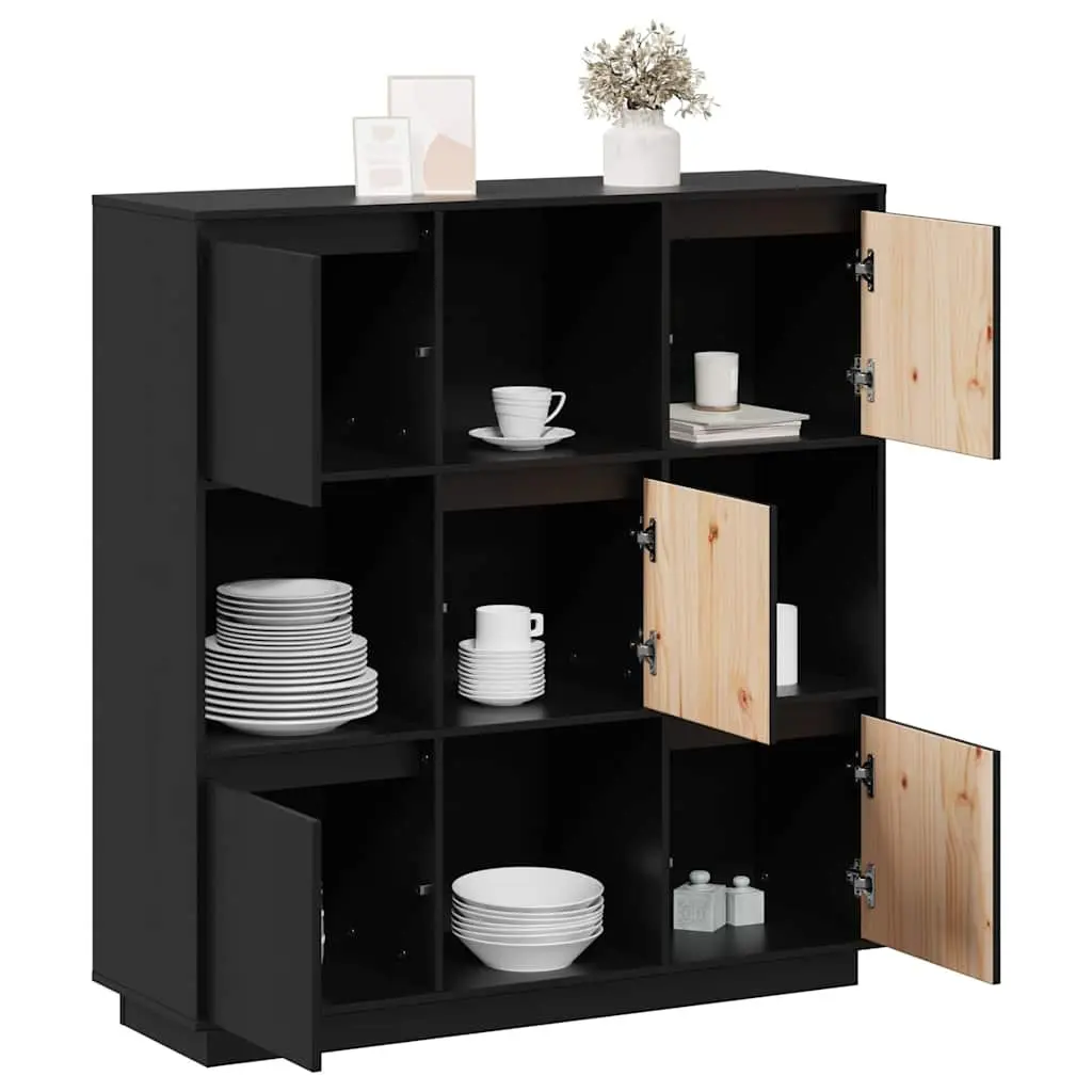 Highboard Solid Pine Wood 110.5x35x117 cm Black Storage Cabinet with 5 Doors