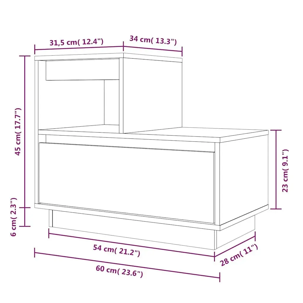 White Bedside Cabinets Solid Pine Wood 60x34x51 cm Storage Nightstand 2 Piece