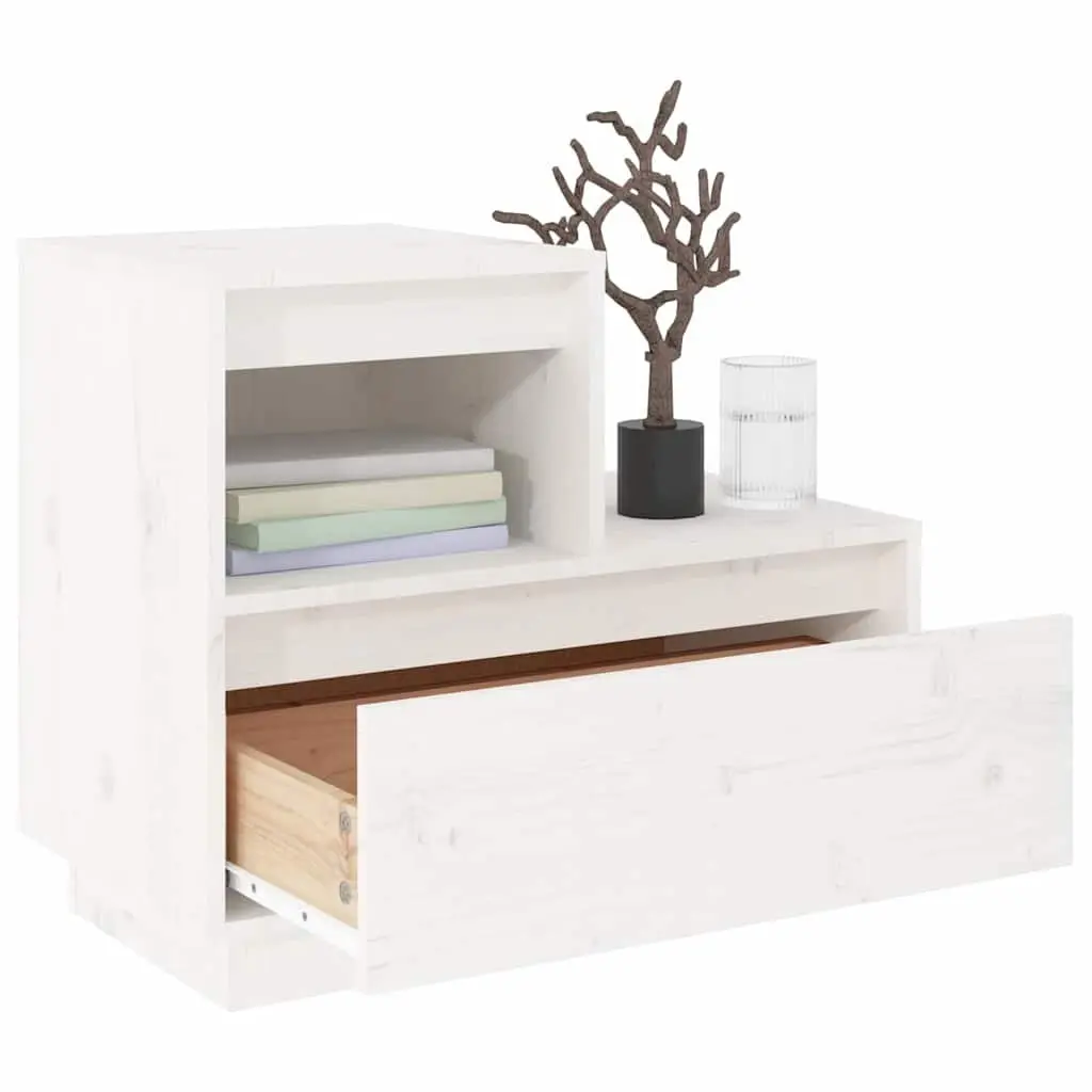 White Bedside Cabinets Solid Pine Wood 60x34x51 cm Storage Nightstand 2 Piece