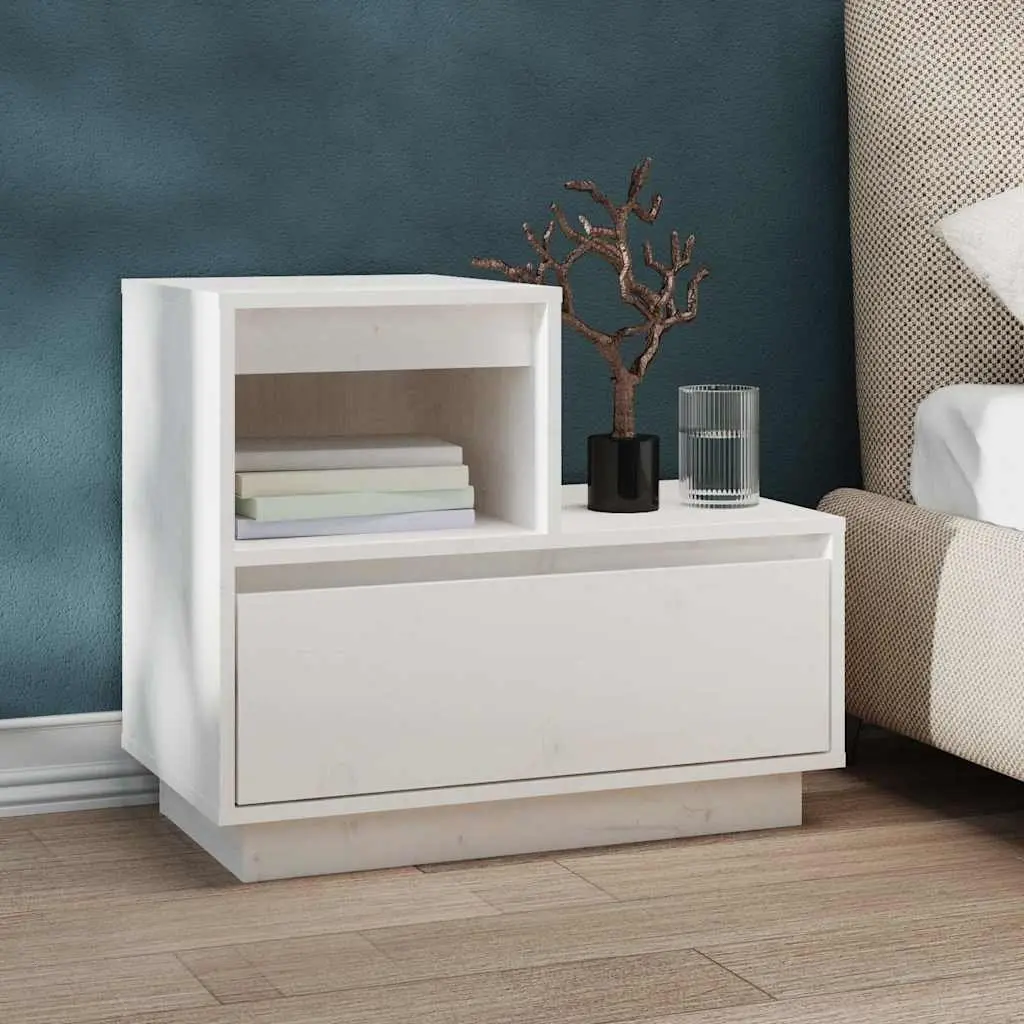 White Bedside Cabinets Solid Pine Wood 60x34x51 cm Storage Nightstand 2 Piece