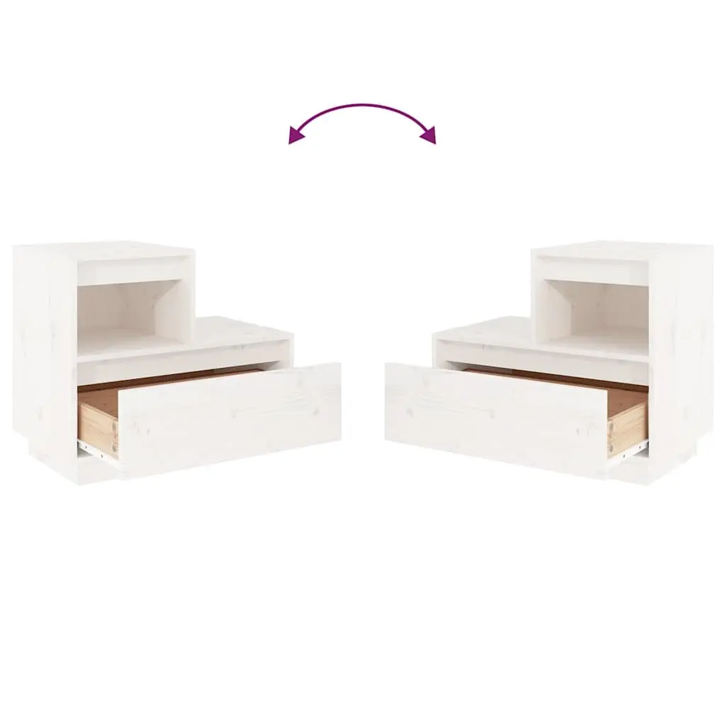 White Bedside Cabinets Solid Pine Wood 60x34x51 cm Storage Nightstand 2 Piece