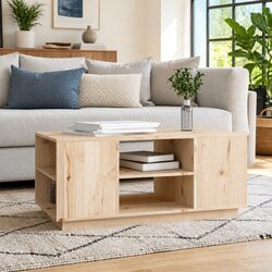 Coffee Table 90x49x40.5cm Solid Pine Wood Brown Storage Compartments Accent