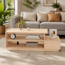 Coffee Table 120x50x40.5 cm Solid Pine Wood Storage Compartments Drawer Brown
