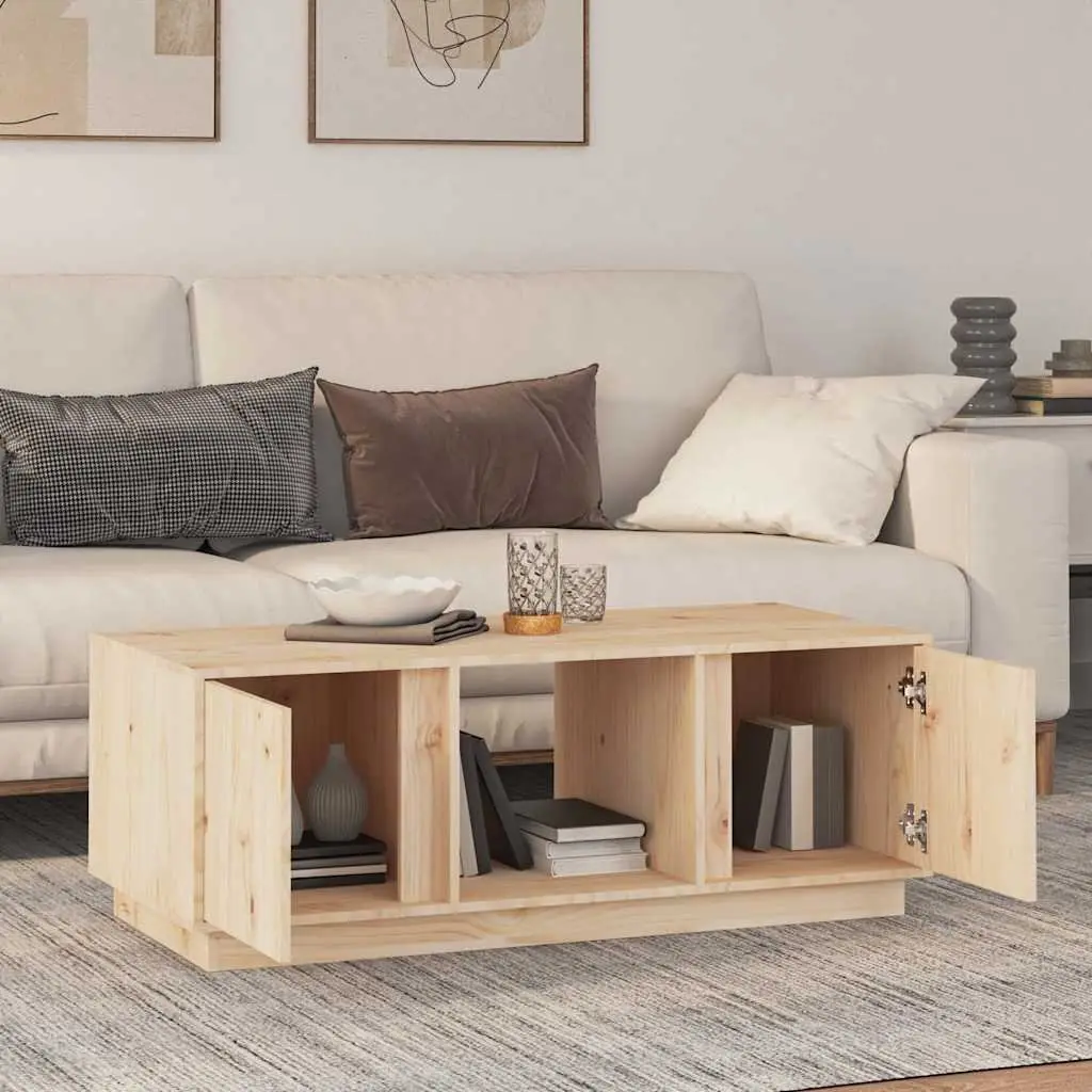 Coffee Table Solid Pine Wood Brown 110x50x40cm with 2 Doors and 3 Storage Compartments