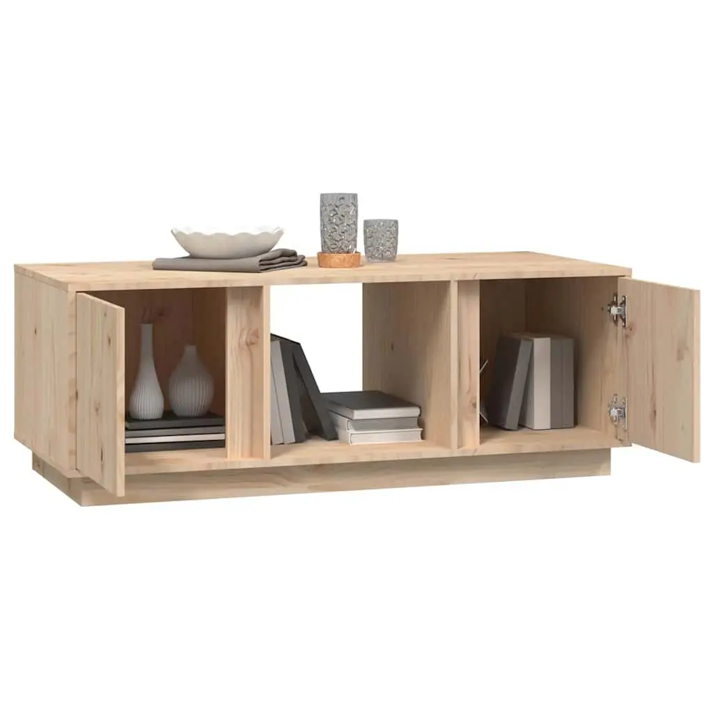Coffee Table Solid Pine Wood Brown 110x50x40cm with 2 Doors and 3 Storage Compartments