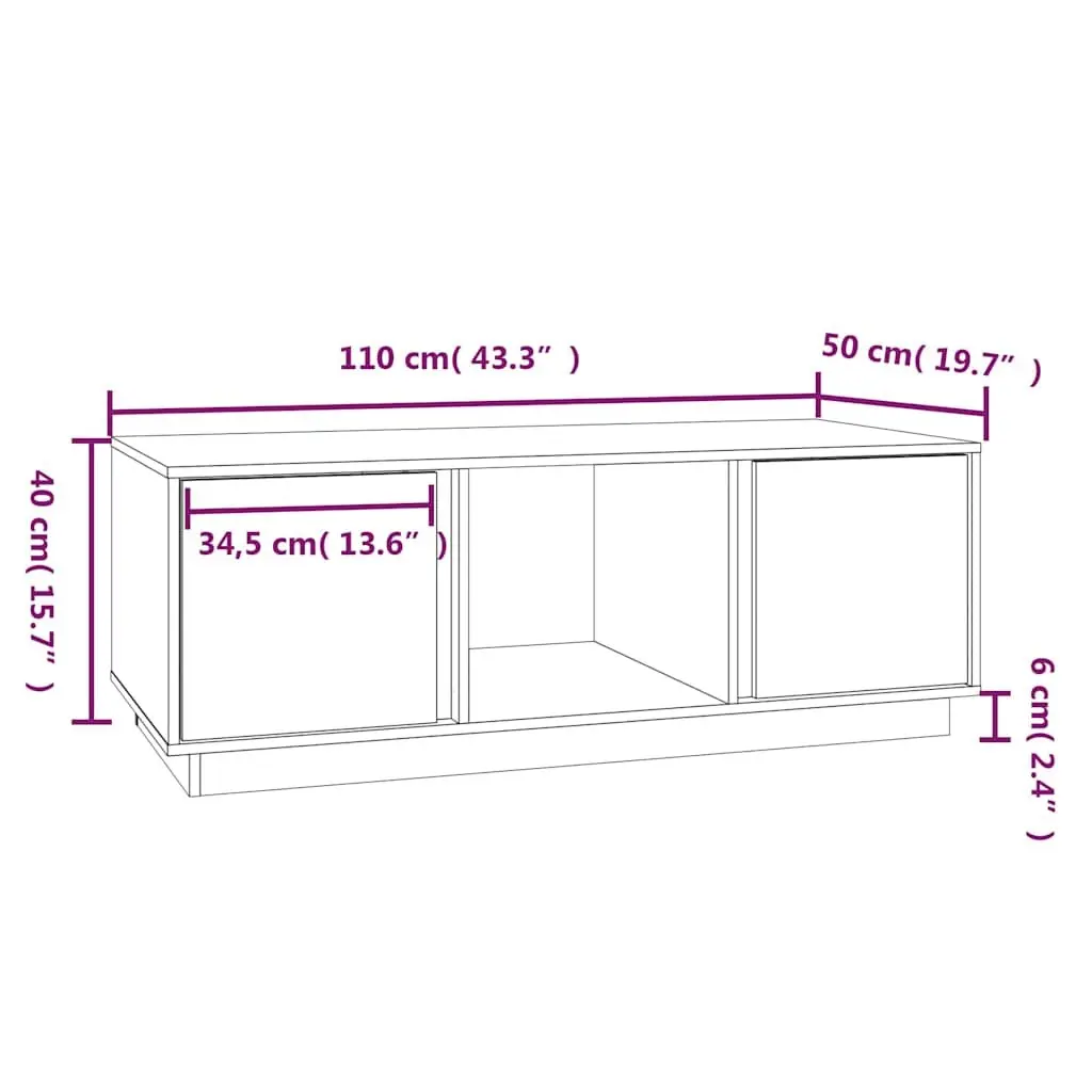 Coffee Table Solid Pine Wood Brown 110x50x40cm with 2 Doors and 3 Storage Compartments