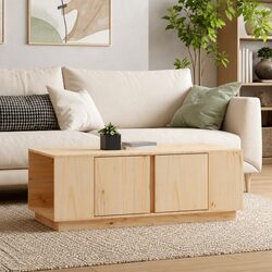 Coffee Table Solid Pine Wood Brown Storage Compartments Doors Home Furniture