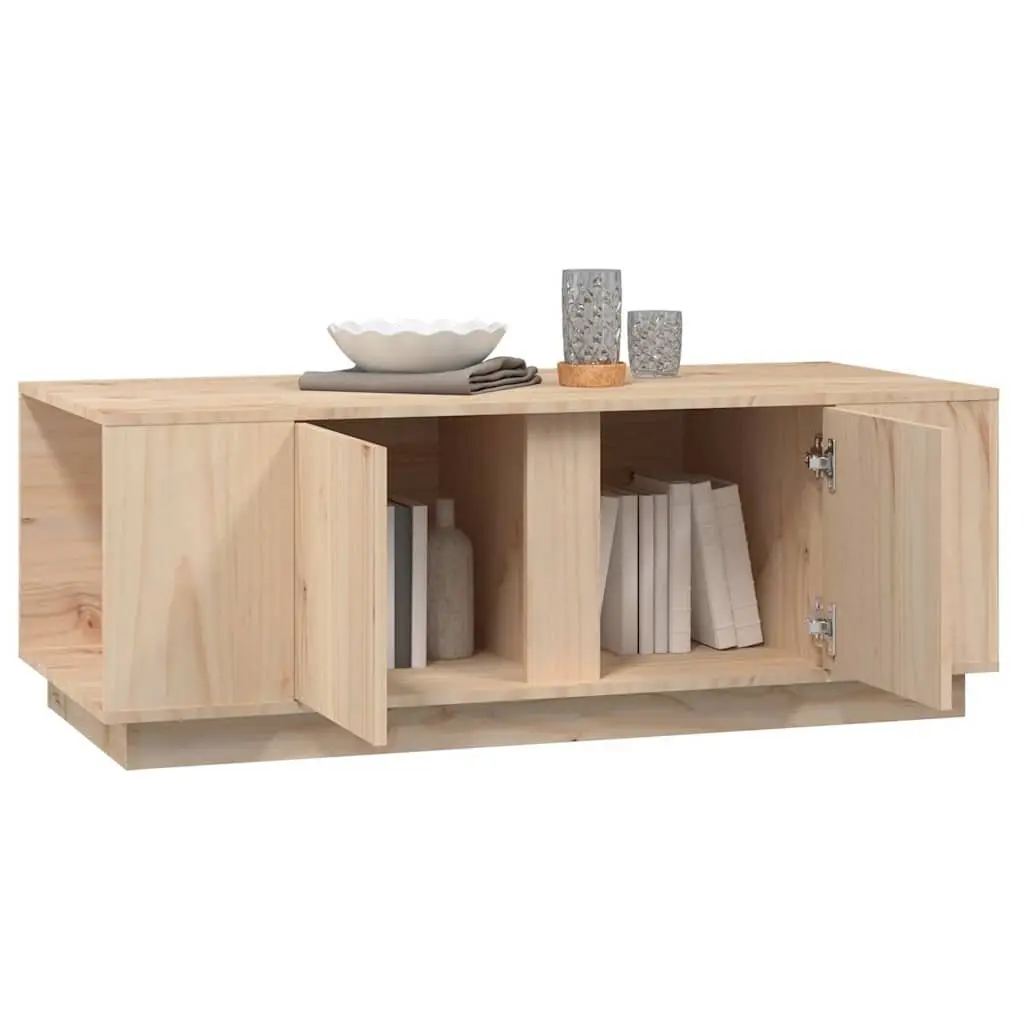 Coffee Table Solid Pine Wood 110x50x40cm Brown with 4 Storage Compartments and 2 Doors