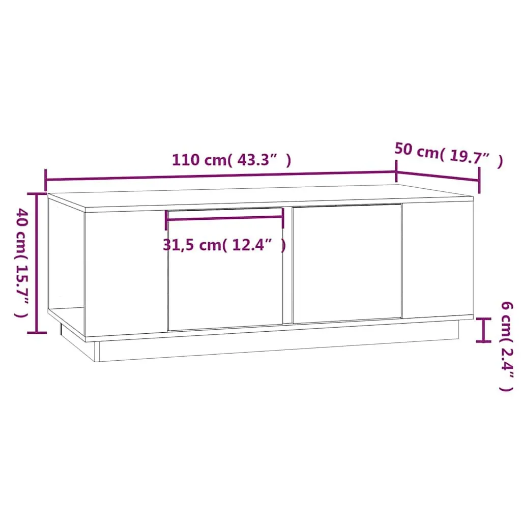 Coffee Table Solid Pine Wood 110x50x40cm Brown with 4 Storage Compartments and 2 Doors