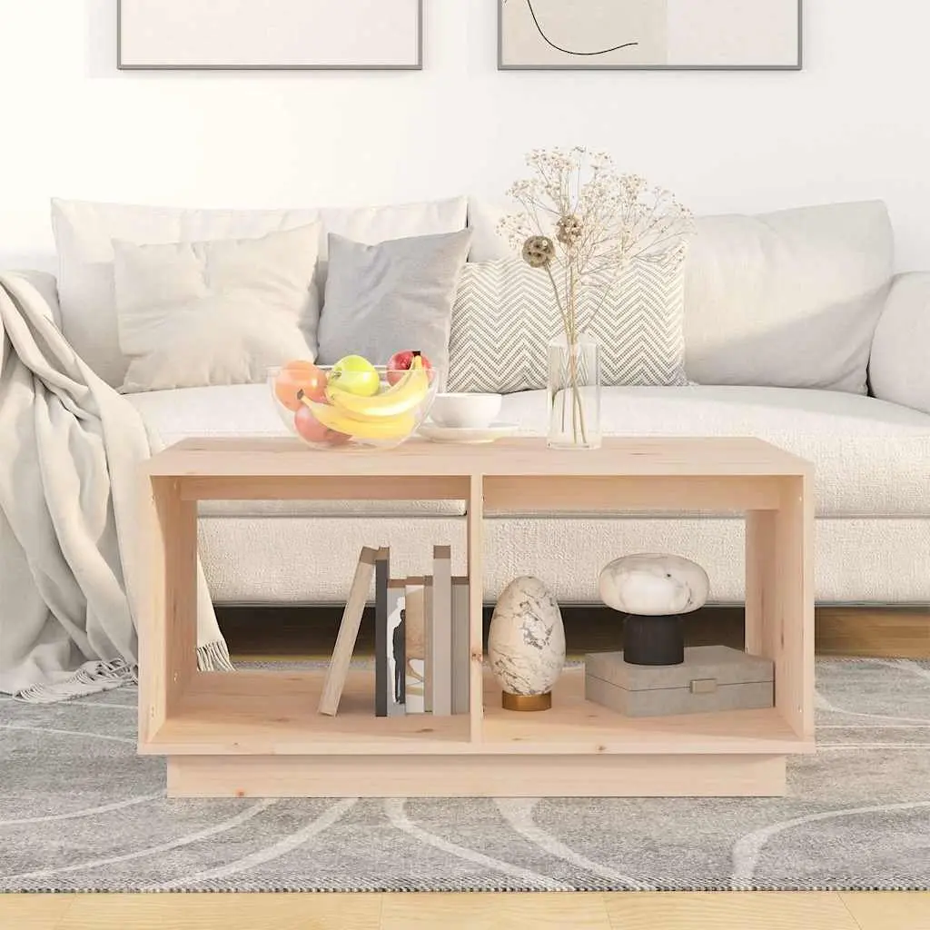 Brown Coffee Table Solid Pine Wood 80x50x40cm with Storage Compartments for Living Room