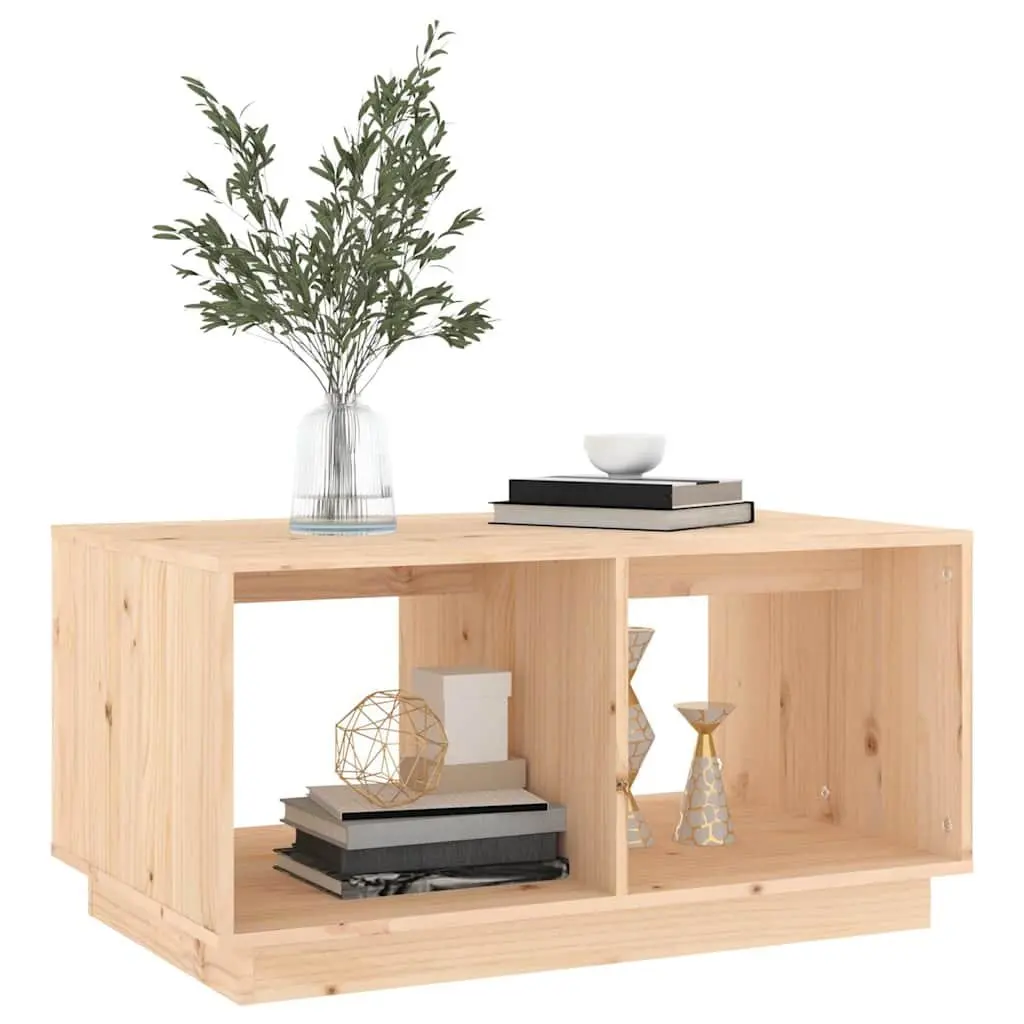 Brown Coffee Table Solid Pine Wood 80x50x40cm with Storage Compartments for Living Room