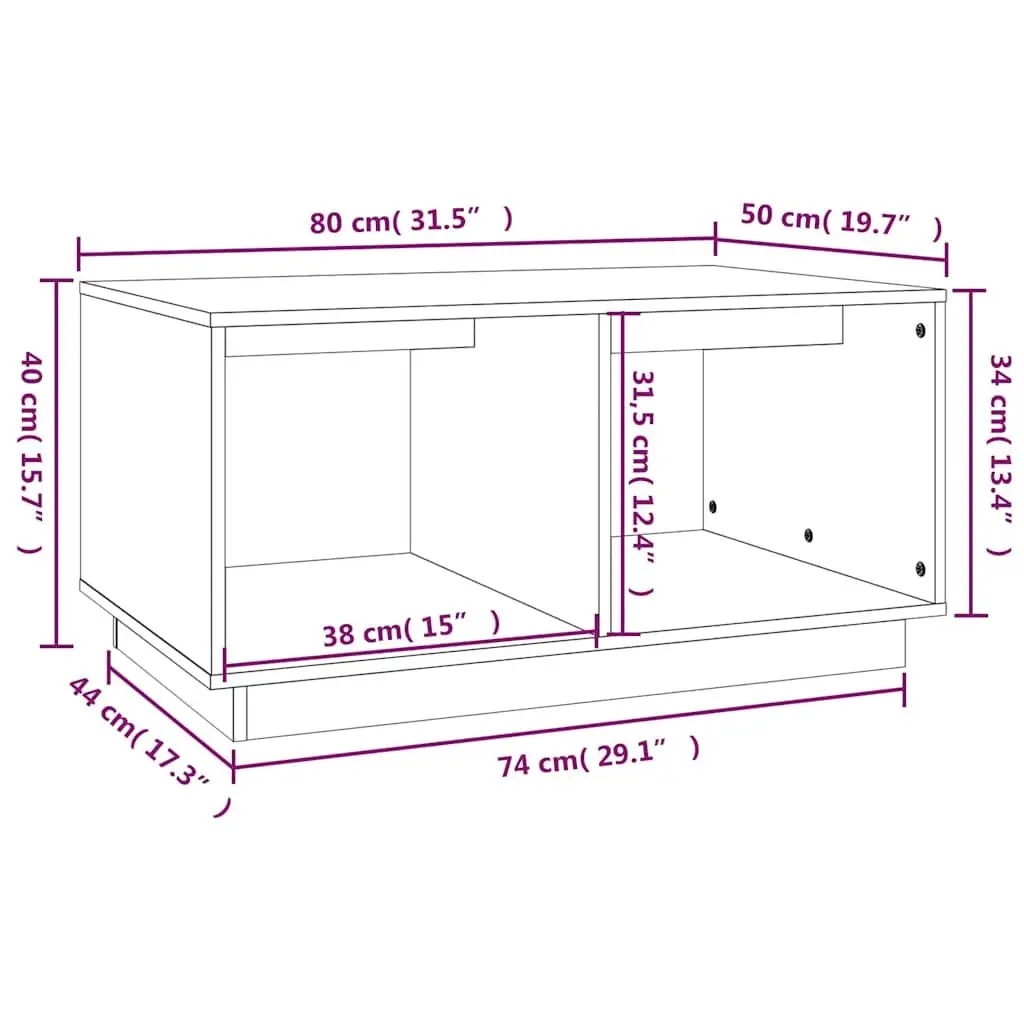 Brown Coffee Table Solid Pine Wood 80x50x40cm with Storage Compartments for Living Room