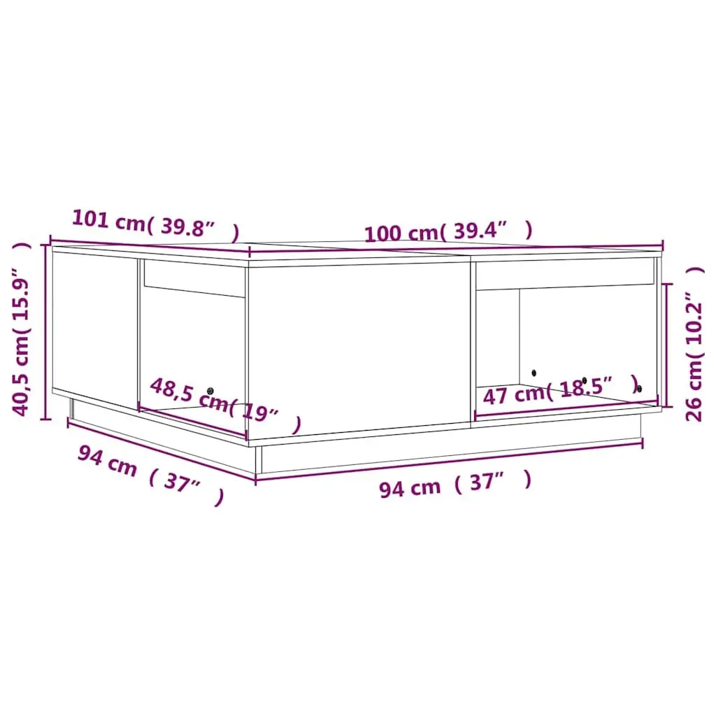 Coffee Table Solid Pine Wood 100x101x40.5cm Brown Storage Accent Furniture