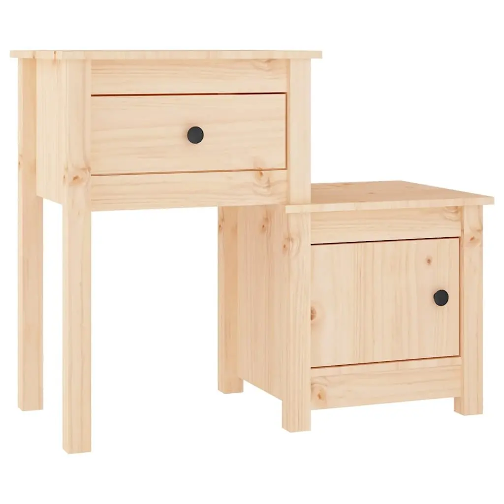 Bedside Cabinets 2 pcs Solid Wood Pine Nightstand Storage Drawer Door