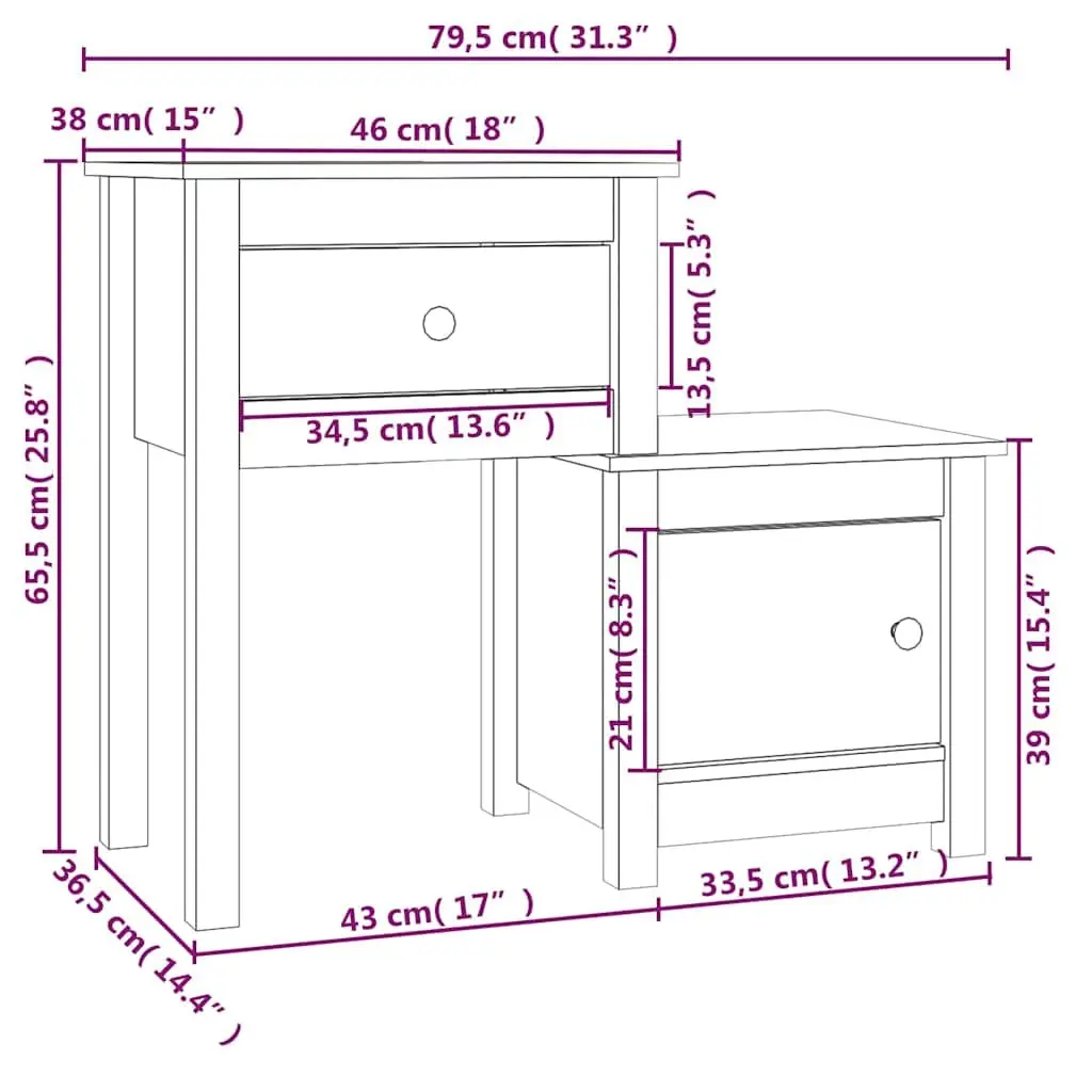 Bedside Cabinets 2 pcs Solid Wood Pine Nightstand Storage Drawer Door