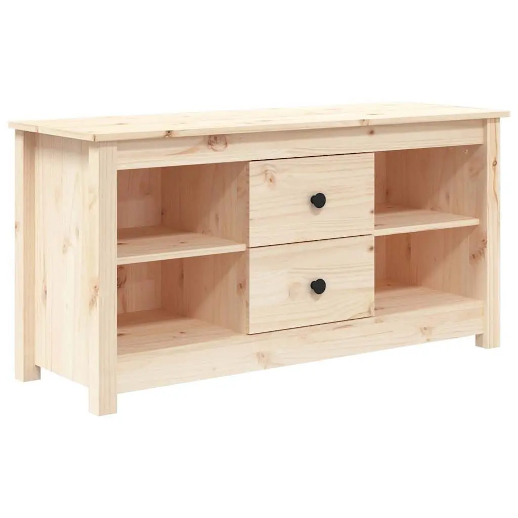 Brown TV Cabinet Solid Pine Wood Storage Unit with 2 Drawers and 4 Open Compartments 103x36.5x52 cm