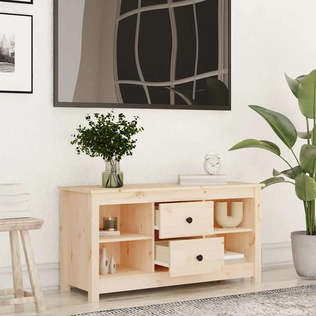 Brown TV Cabinet Solid Pine Wood Storage Unit with 2 Drawers and 4 Open Compartments 103x36.5x52 cm