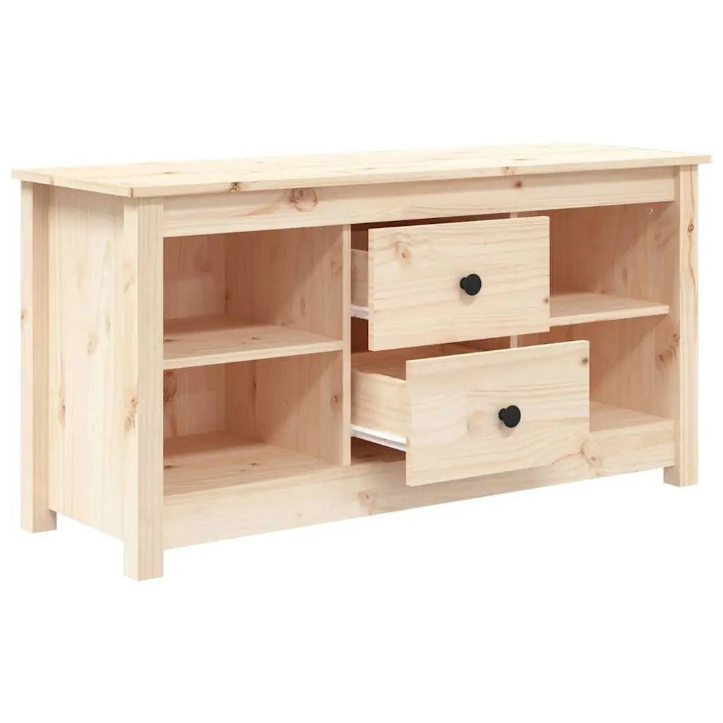 Brown TV Cabinet Solid Pine Wood Storage Unit with 2 Drawers and 4 Open Compartments 103x36.5x52 cm