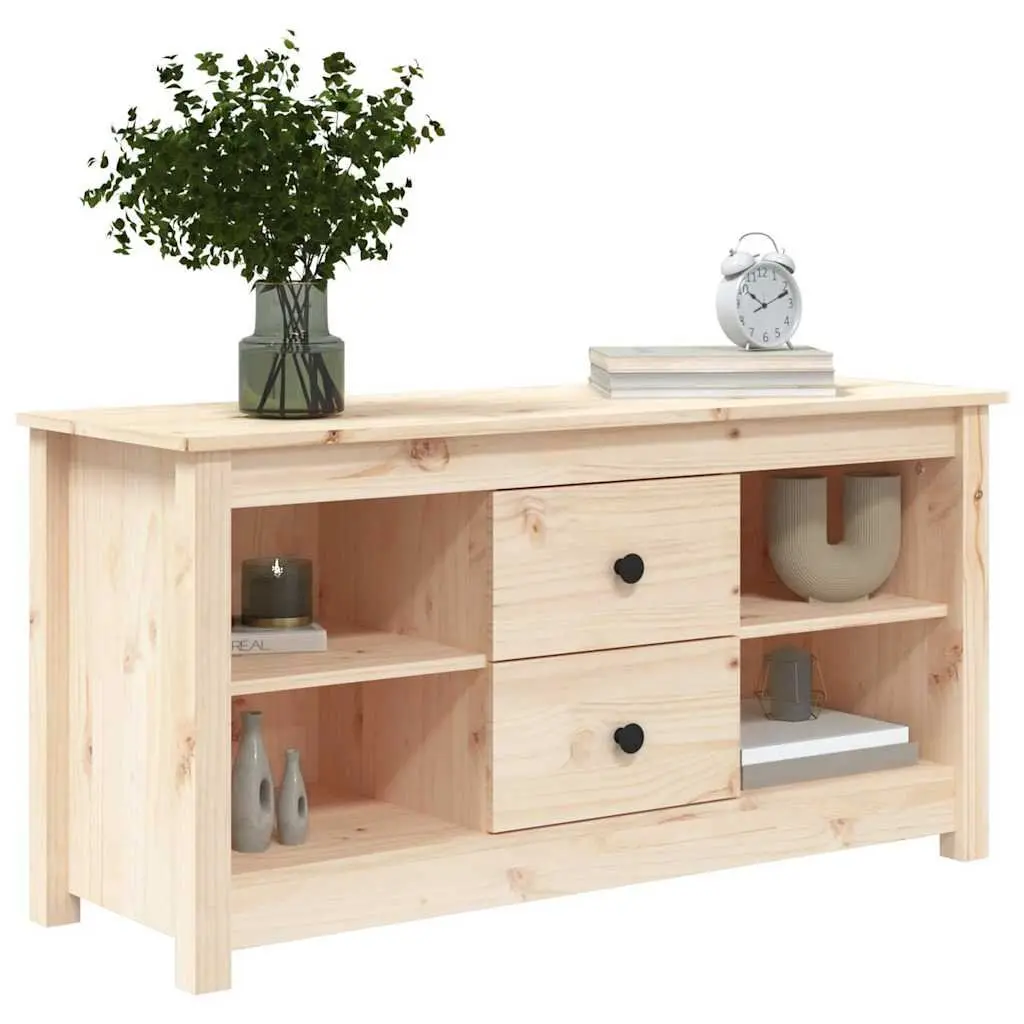 Brown TV Cabinet Solid Pine Wood Storage Unit with 2 Drawers and 4 Open Compartments 103x36.5x52 cm