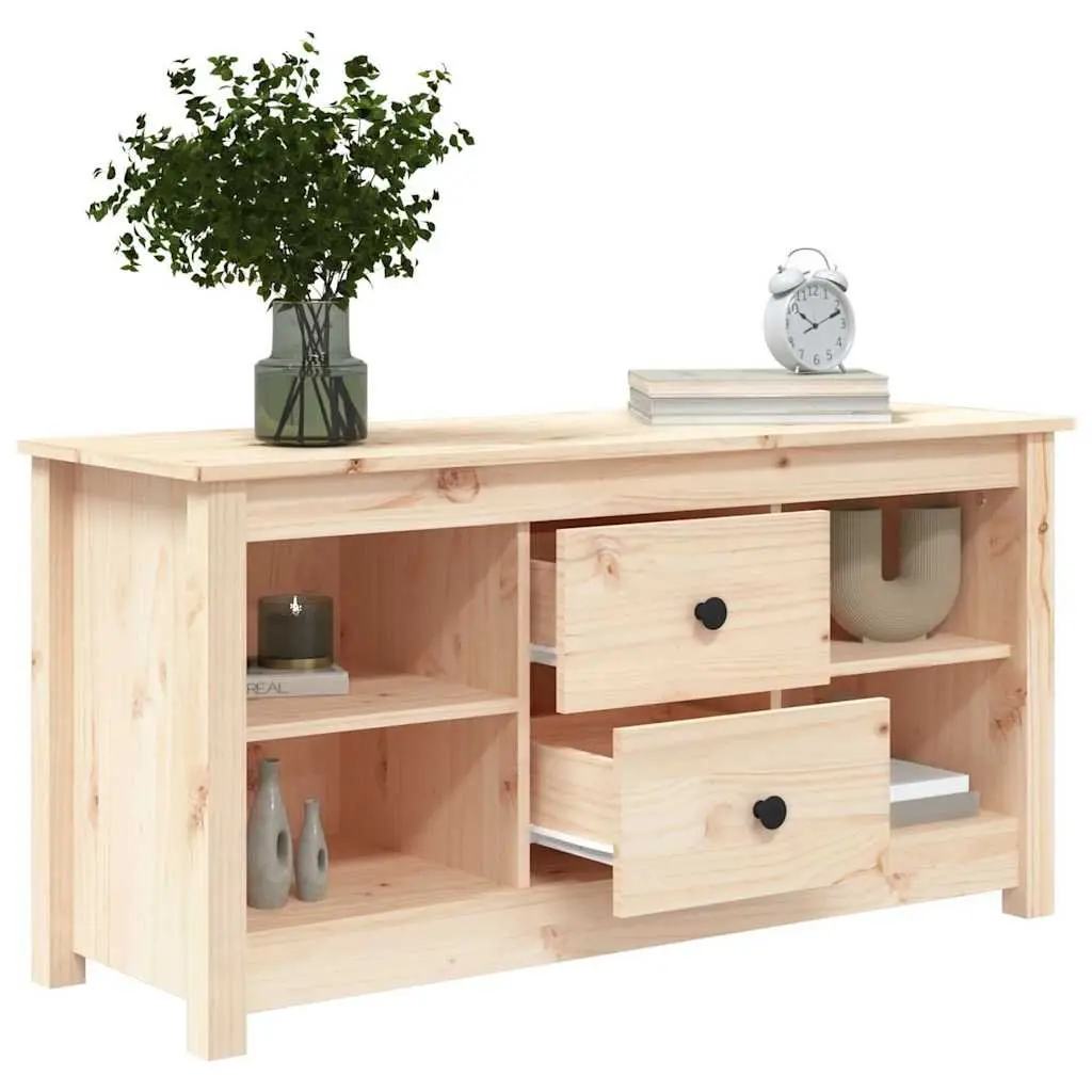 Brown TV Cabinet Solid Pine Wood Storage Unit with 2 Drawers and 4 Open Compartments 103x36.5x52 cm