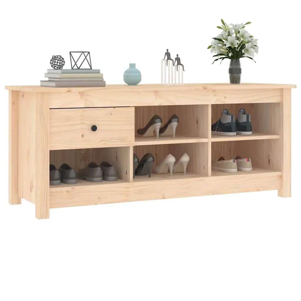 Shoe Storage Cabinet Brown Solid Pine Wood 110x38x45.5 cm Organiser with 5 Compartments and Drawer
