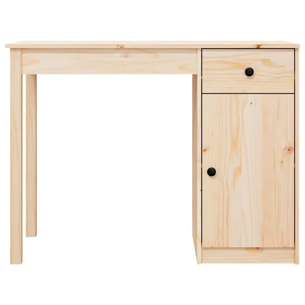 Solid Wood Pine Desk 100x50x75cm Brown Office Study Writing Table Drawer Cabinet