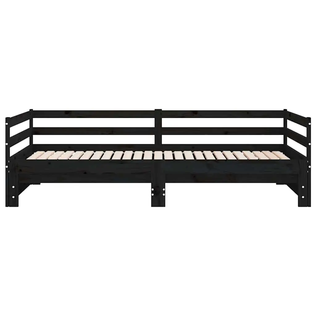 Pull-Out Day Bed Wooden Sofa Bed Frame Black Slatted Design 90x190 cm No
