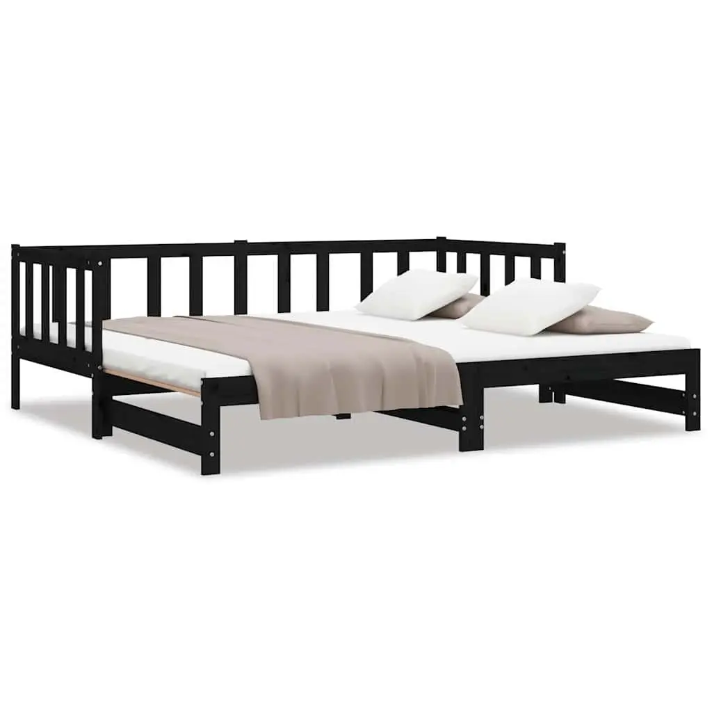 Wooden Day Bed Pull-out Guest Bed Frame Sofa Bed 2x(90x190) cm Black Slatted