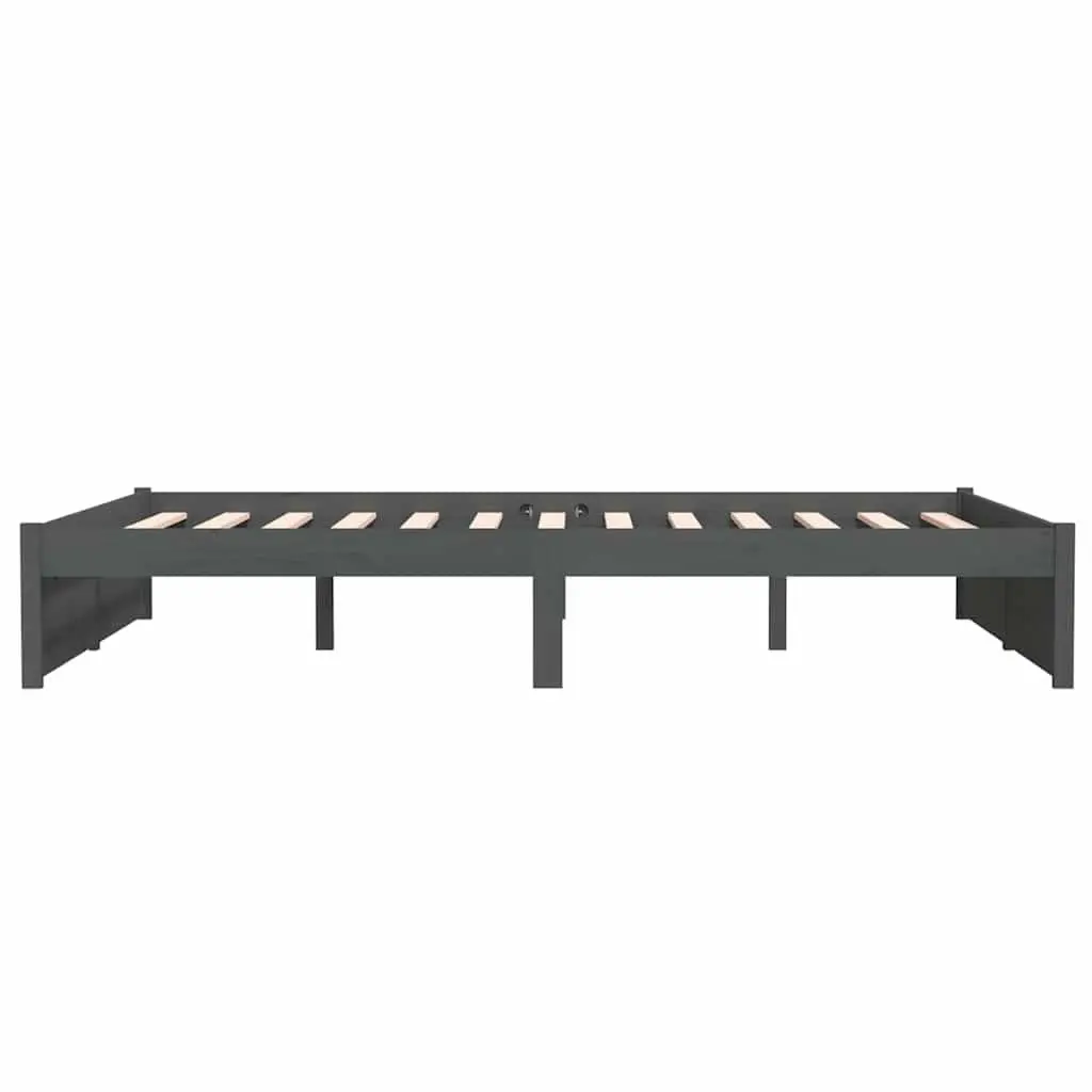 Solid Wood Bed Frame Grey 135x190 cm Slatted Base Modern Bedroom Furniture