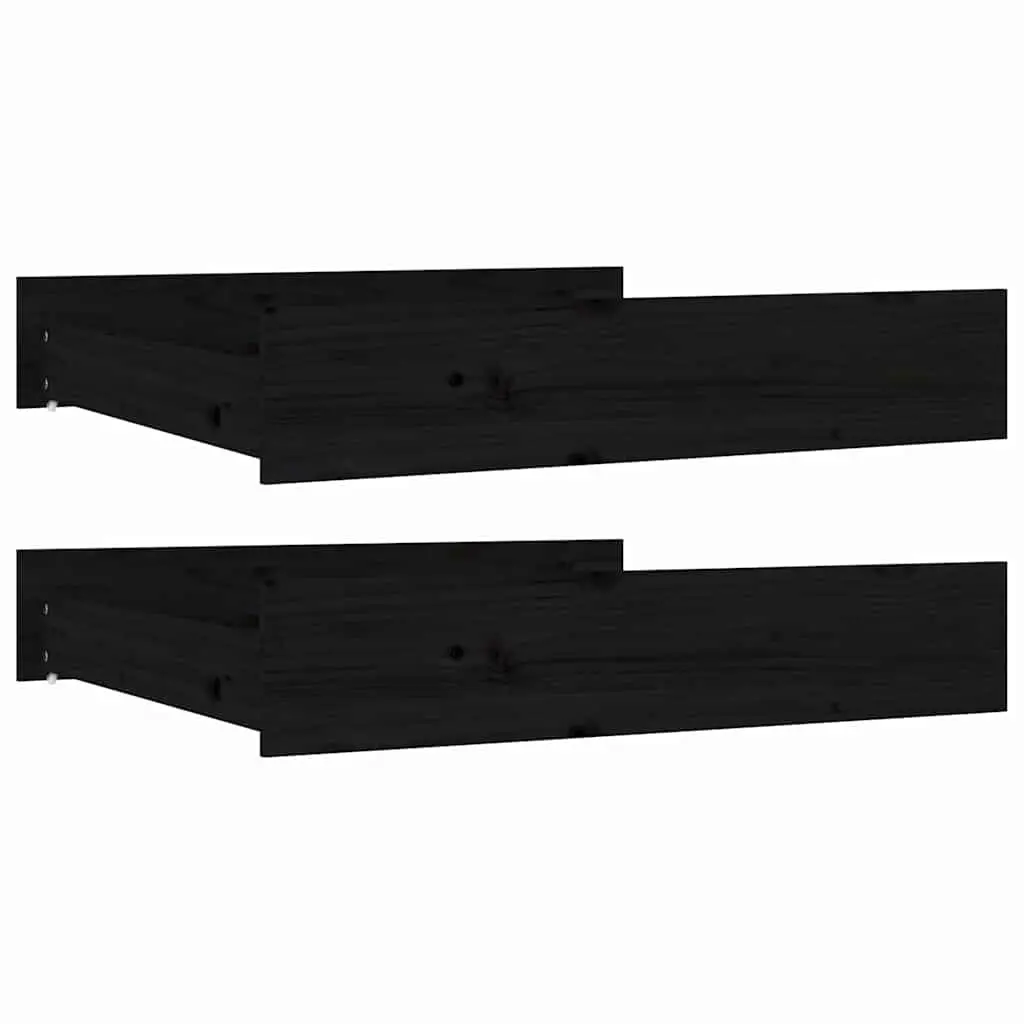 Under Bed Storage Drawers Solid Pine Wood Black 2 Piece
